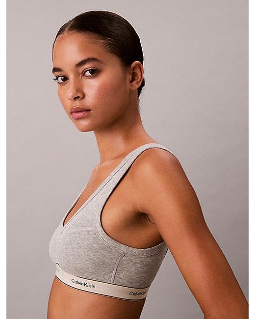 Calvin Klein Gray Lightly Lined Triangle Bralette Heritage Cotton Stretch