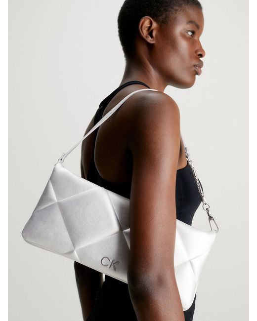 Calvin Klein White Metallic Quilted Clutch Bag