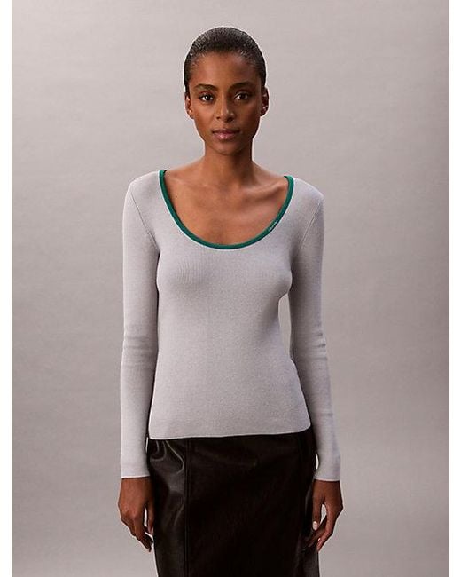 Calvin Klein Multicolor Jeans Cotton Blend Classic Scoopneck Jumper