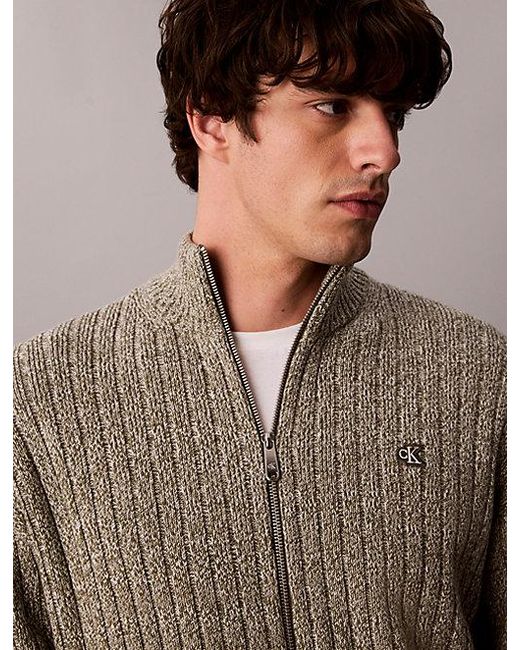 Calvin Klein Multicolor Jeans Heathered Cotton Zip Cardigan for men