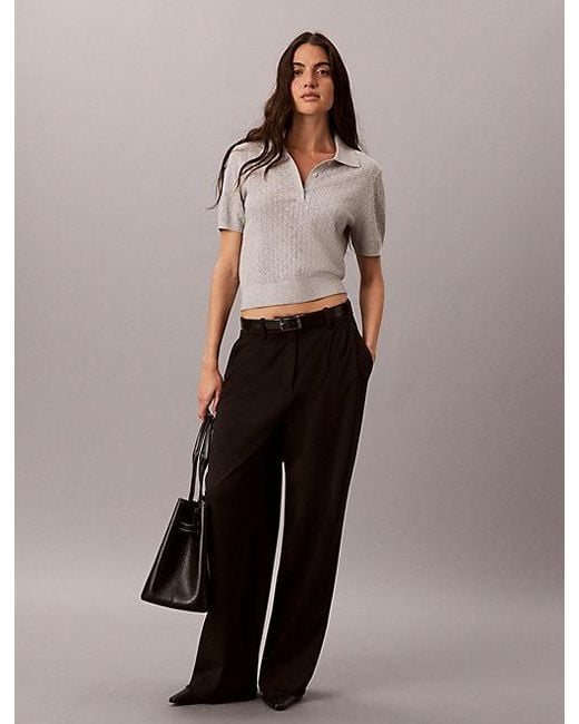 Calvin Klein Gray Pointelle Short Sleeve Polo Jumper