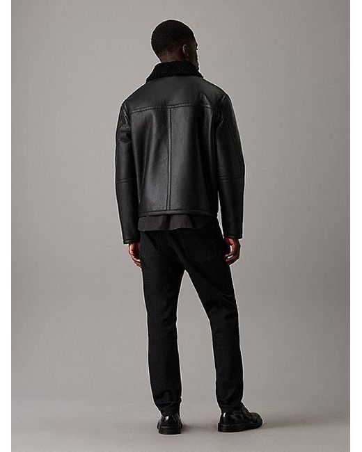 Calvin Klein Leren Lammy Pilotenjack in het Black voor heren