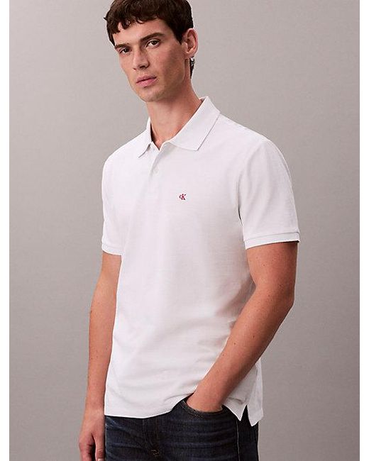 Calvin Klein White Jeans Cotton Piqué Monogram Polo Shirt for men