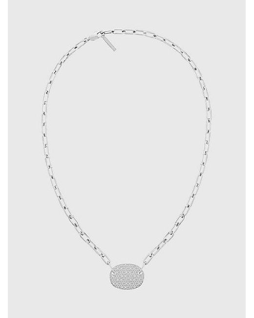 Calvin Klein White Oval Pendant Monogram Necklace