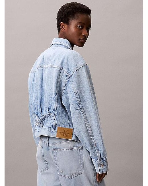 Calvin Klein Blue Jeans Monogram Logo Cropped Denim Jacket