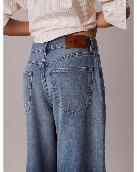 Calvin Klein Blue Cotton Linen Wide Leg Jeans