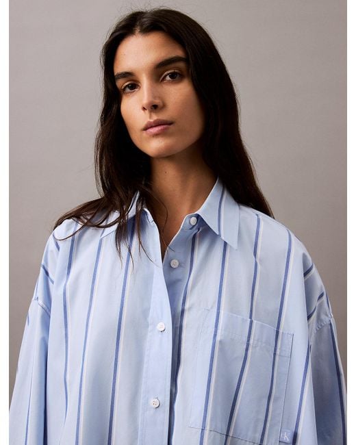Robe-Chemise Relaxed En Coton À Rayures Calvin Klein en coloris Blue