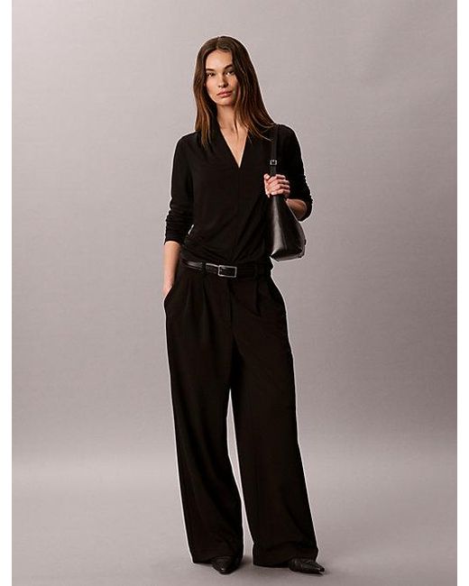 Calvin Klein Black Crepe Jersey Draped Top