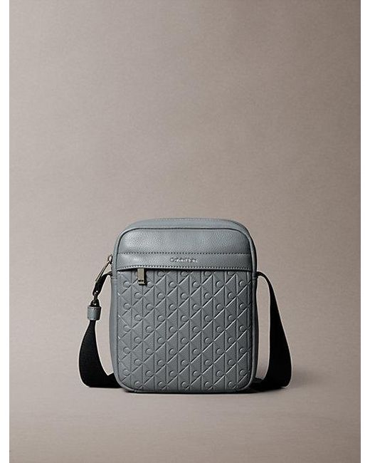 Calvin Klein Gray Embossed Emblem Logo Reporter Bag for men