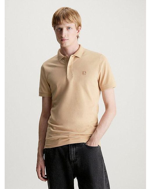 Calvin Klein Schmales Poloshirt aus Stretch-Baumwolle in Natural für Herren