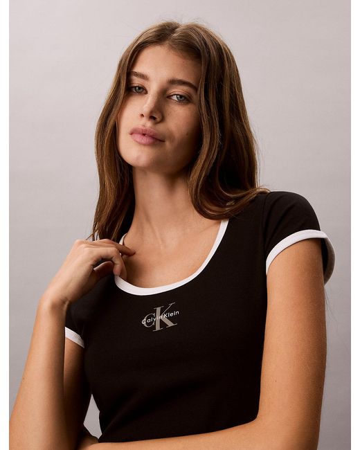 Calvin Klein Black Slim Cotton Stretch Ringer T-Shirt