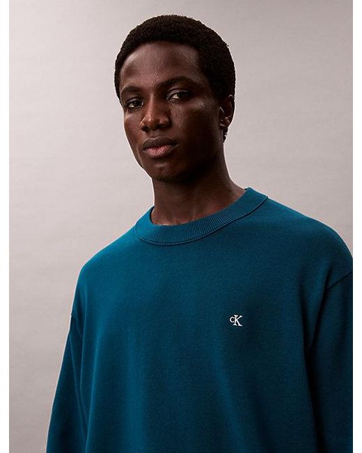 Calvin Klein Blue Relaxed Cotton Monogram Jumper for men