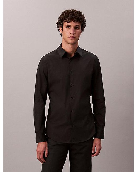 Calvin Klein Nauwsluitend Button-Down Overhemd Van Stretchkatoen in het Black voor heren