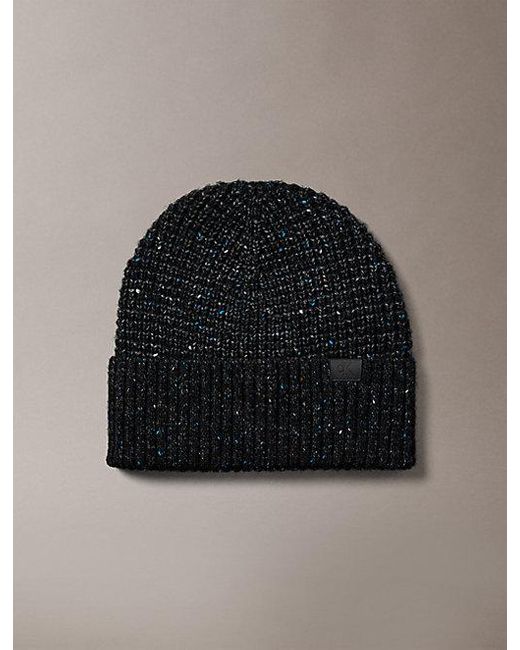 Calvin Klein Black Warm Wool Blend Tweed Beanie for men