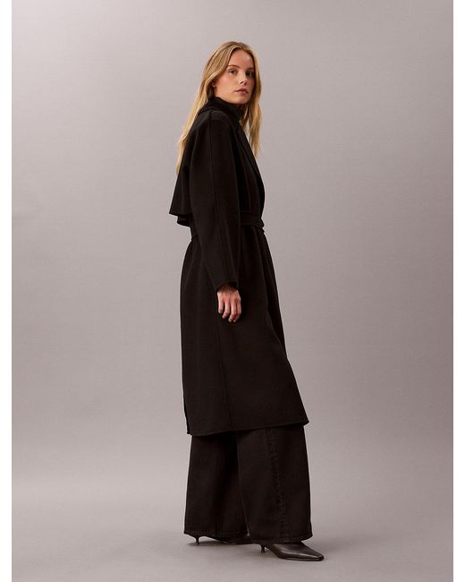 Calvin Klein Black Belted Wool Trench Coat
