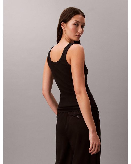 Calvin Klein Black Slim Ribbed Cotton Tank Top