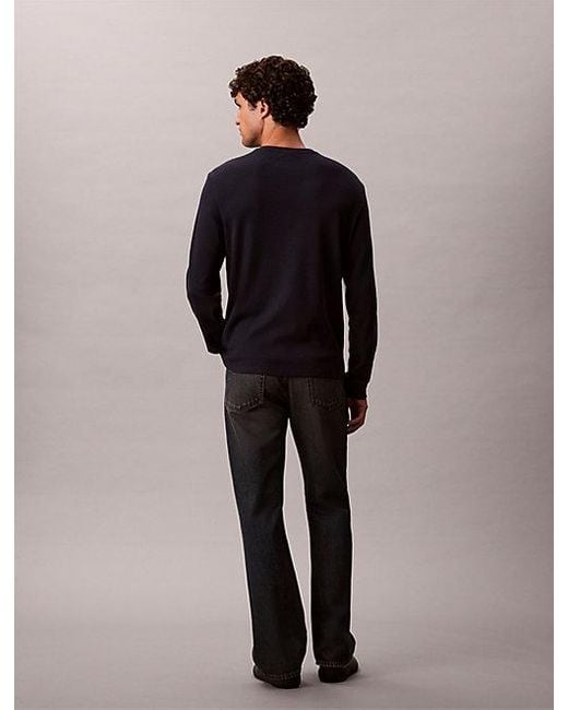 Calvin Klein Wafel-T-Shirt Met Lange Mouwen in het Blue voor heren