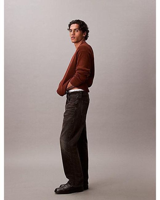Calvin Klein Red Jeans Cotton Waffle Knit Jumper for men