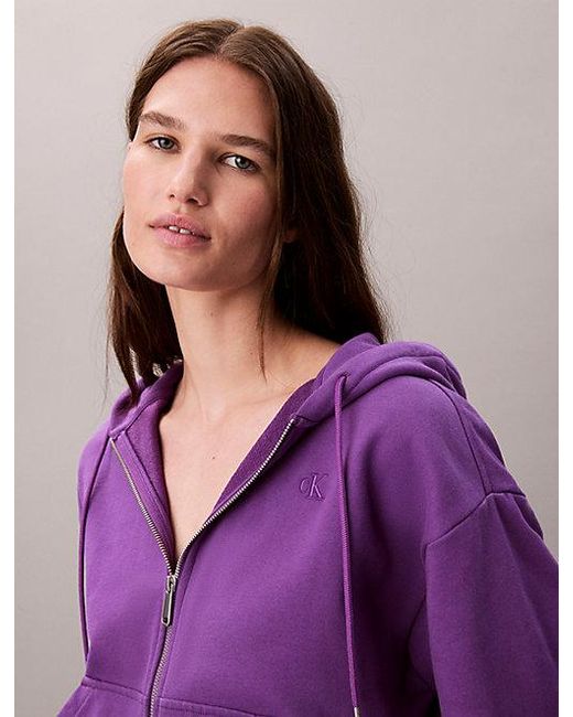 Calvin Klein Purple Jeans Cotton Terry Zip Up Hoodie