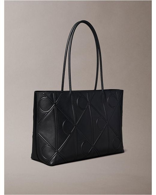 Calvin Klein Gray Embossed Allover Monogram Logo Tote Bag