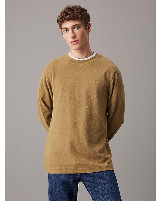 Calvin Klein Geripptes Langarmshirt Aus Gebürstetem Stoff in Natural für Herren