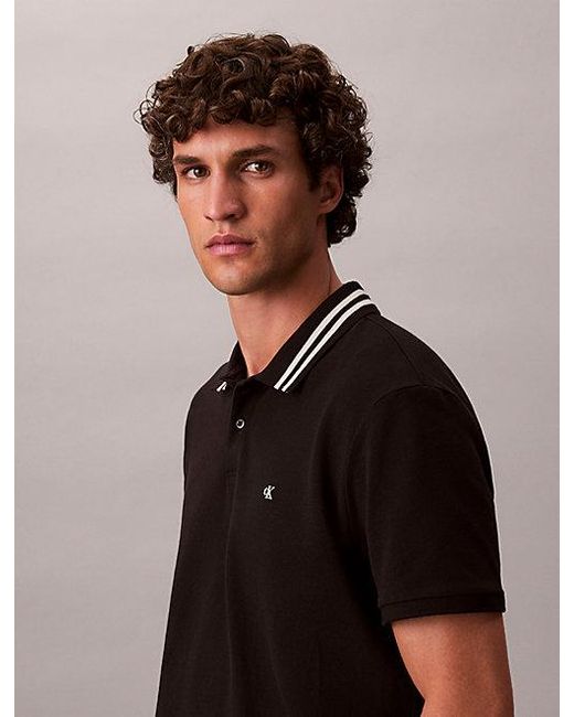 Calvin Klein Brown Jeans Monogram Pique Tipped Classic Polo Shirt for men