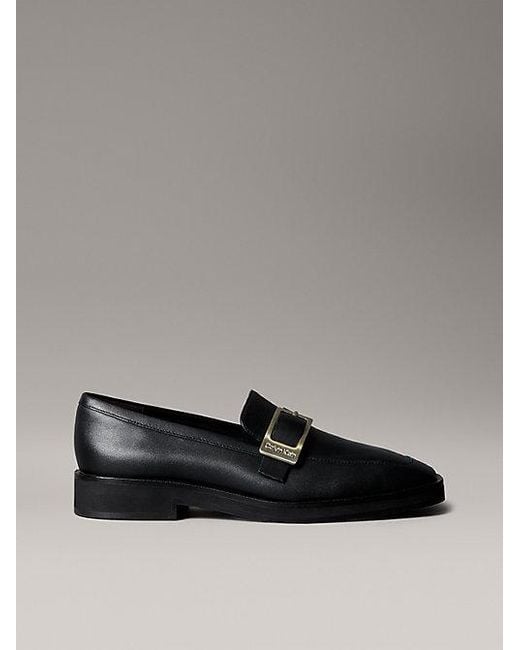 Calvin Klein Gray Leather Apron Toe Loafers