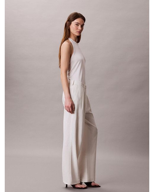 Calvin Klein Natural Linen Blend Wide Leg Trousers