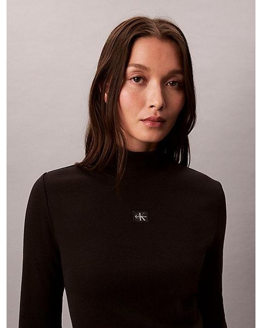 Calvin Klein Black Jeans Ribbed Cotton Turtleneck Top
