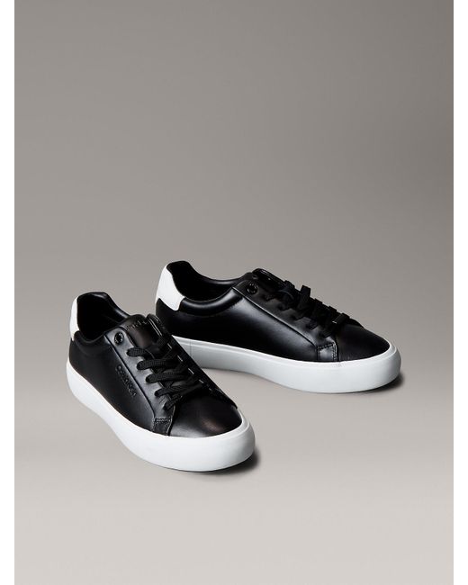 Calvin Klein Gray Smooth Leather Embossed Logo Trainers