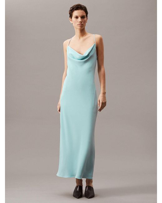 Calvin Klein Blue Soft Crepe Slip Dress