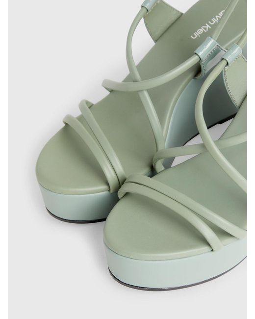 Calvin Klein Green Leather Wedge Sandals
