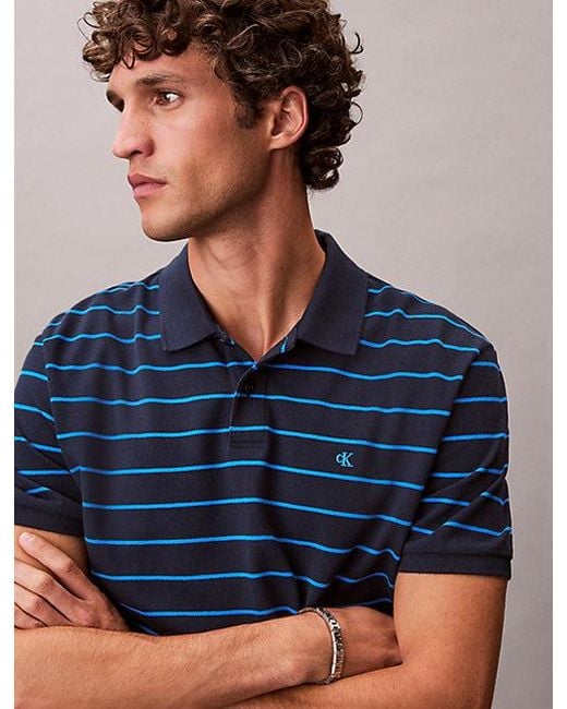 Calvin Klein Blue Jeans Striped Pique Polo Shirt for men