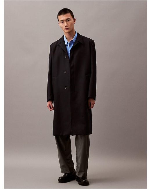 Calvin Klein Blue Long Wool Twill Blend Car Coat for men