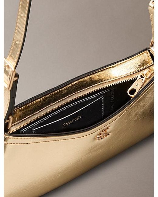 Calvin Klein Kleine Metallic Schoudertas Met Monogram in het Natural