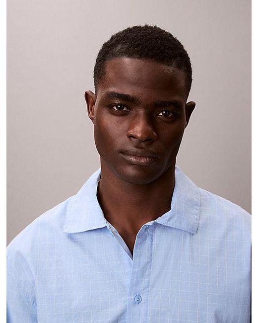 Calvin Klein Blue Cotton Poplin Pyjama Top for men