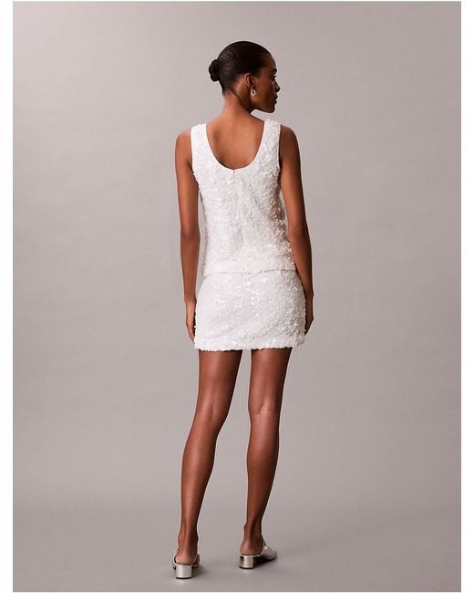 Calvin Klein White Jeans Sequin Mini Skirt