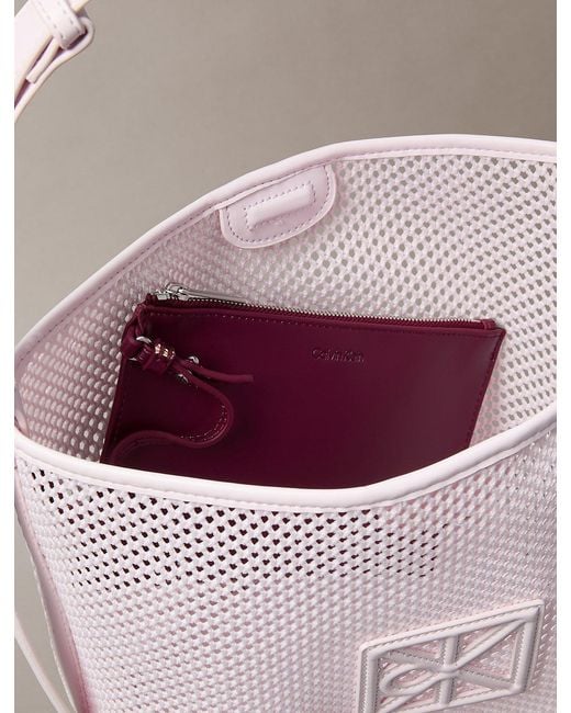 Calvin Klein Pink Mesh Emblem Logo Bucket Bag With Pouch