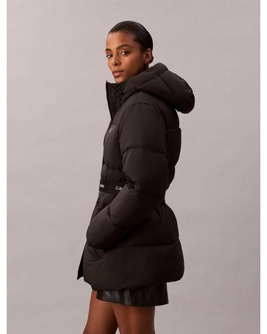 Calvin Klein Brown Logo Belt Hooded Puffer Jacket