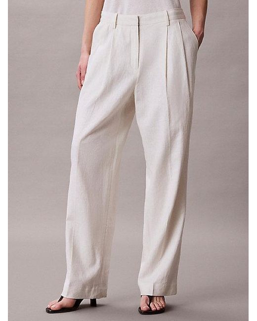 Calvin Klein Natural Linen Blend Wide Leg Trousers