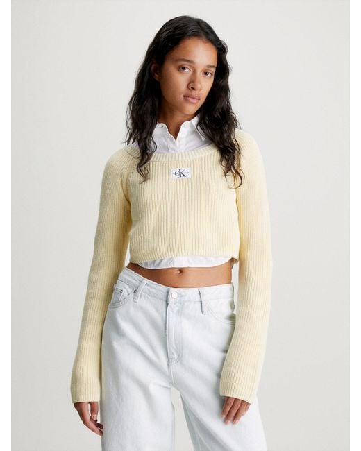 Calvin Klein Natural Cropped Ribbed Cotton Jumper