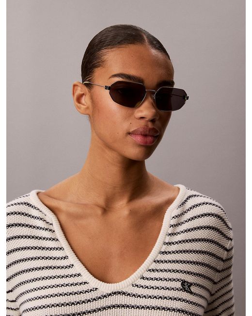 Calvin Klein White Modified Rectangle Sunglasses Ckj26200S