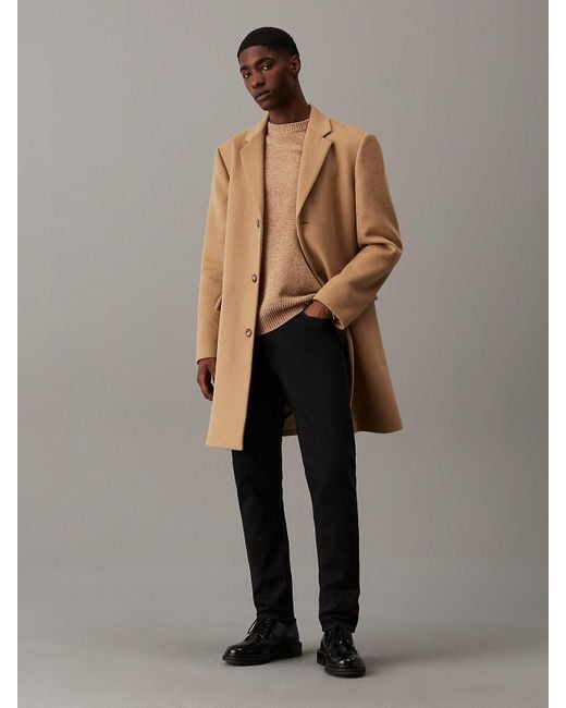 Calvin Klein Slim Brushed Wool Coat in Grey for Men Lyst UK