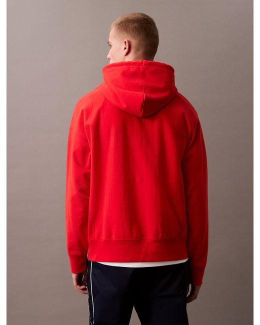 Sweat-Shirt À Capuche Oversize En Daim Et Tissu Éponge Calvin Klein pour homme en coloris Red