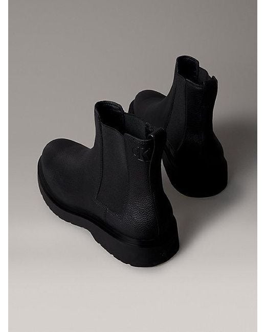 Calvin Klein Black Jeans Leather Lug Chelsea Boots for men