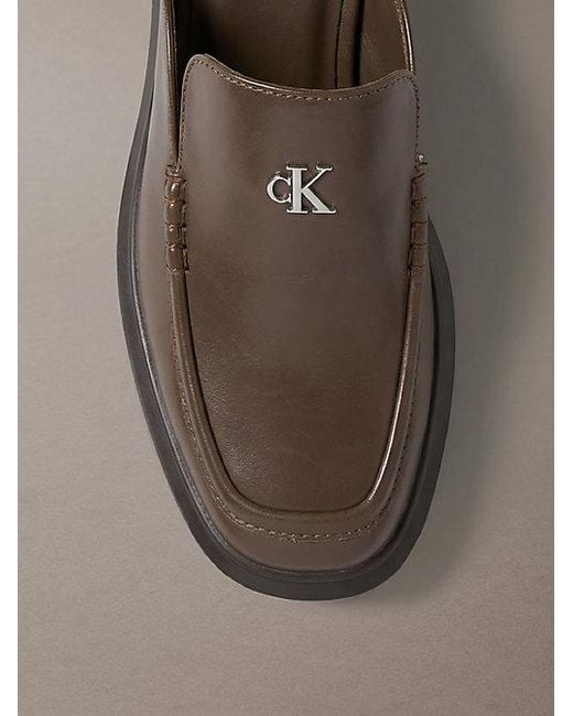 Calvin Klein Brown Leather Platform Block Heel Mules