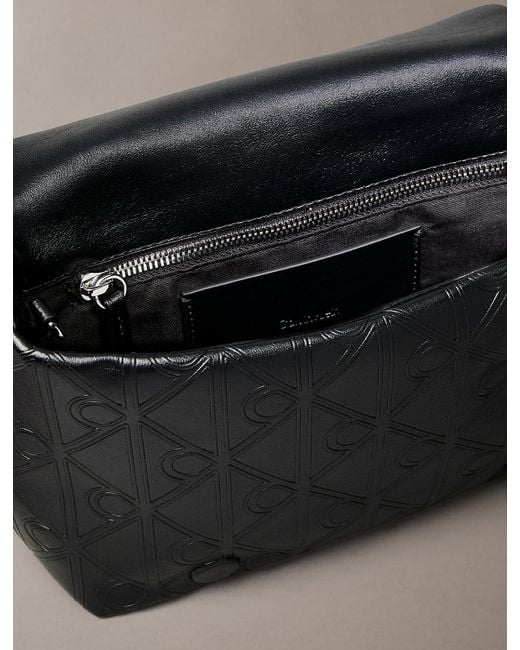 Calvin Klein Black Puffer Emblem Logo Flap Crossbody Bag