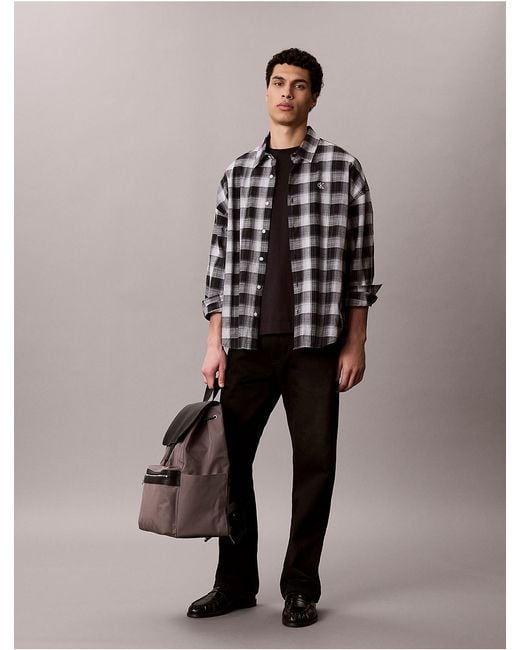 Calvin Klein Gray Structured Flap Backpack for men