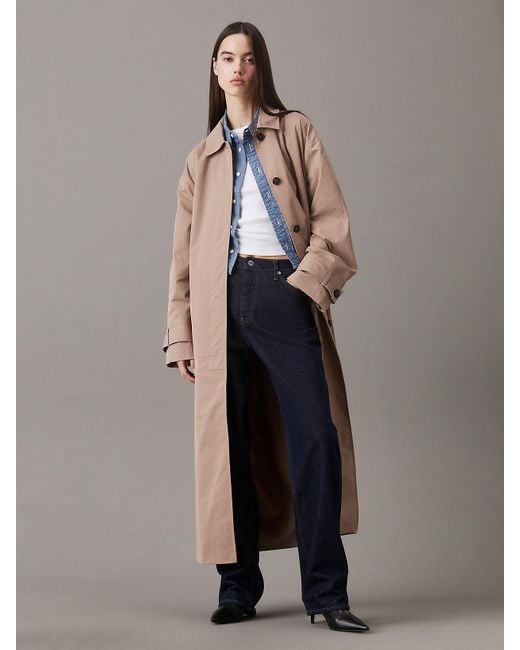 Calvin Klein Gray Cotton Nylon Long Trench Coat