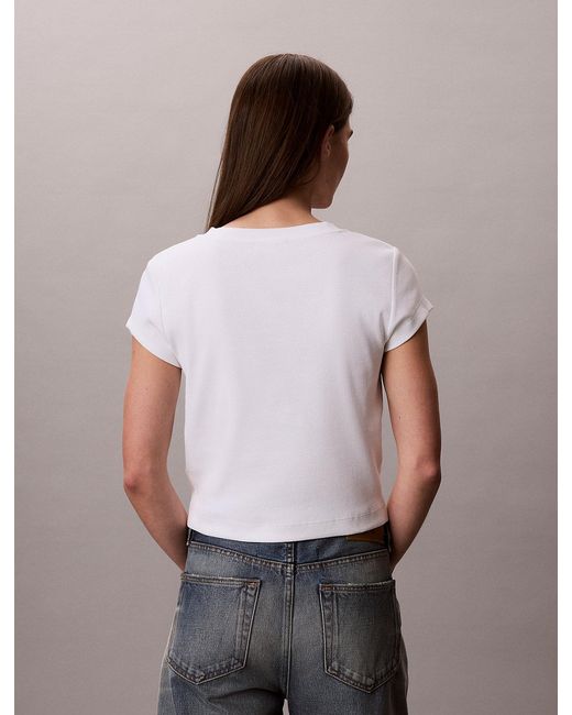 Calvin Klein White Ribbed Cotton V-Neck T-Shirt